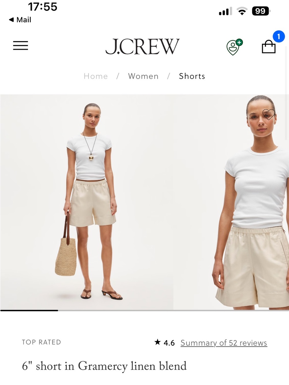 J. Crew Gramercy Linen-Blend 6" Shorts in Sandy Hay (Cream) NWT
